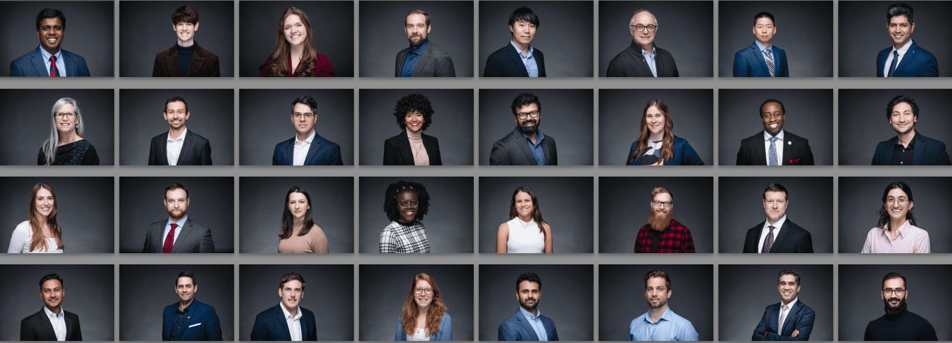 Headshots of diverse professionals in formal attire.